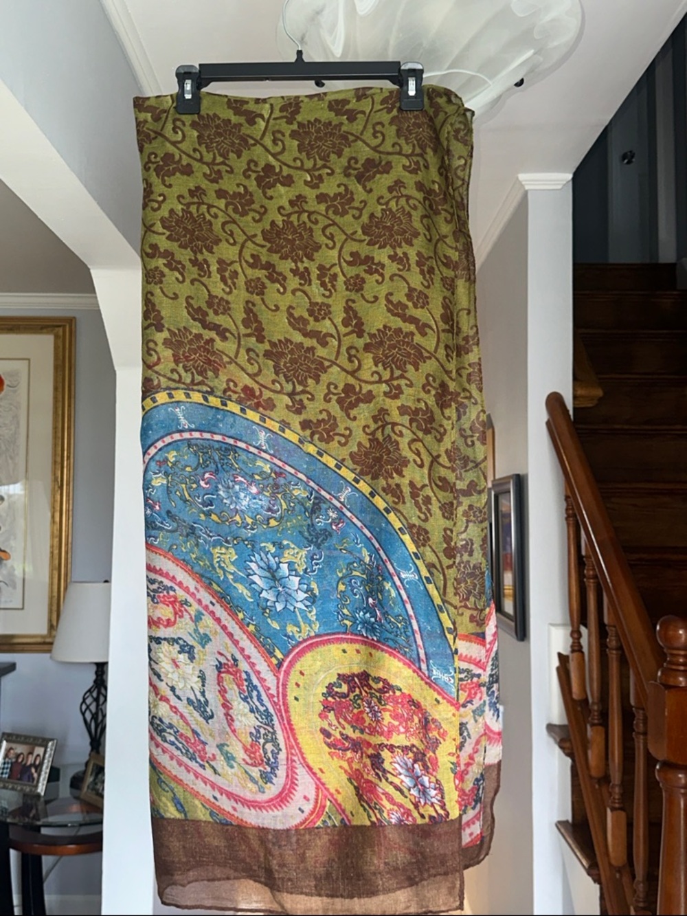 🌺 Boho Floral Paisley Oversized Scarf / Wrap in Olive, Blue & Mustard